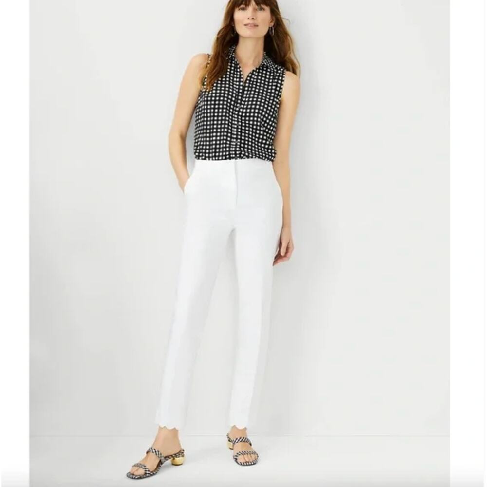 Ann Taylor The Scallop Hem High Waist Ankle Pant White Size 12 - Picture 3 of 10